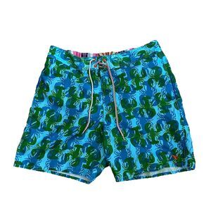 Ted Baker Swim Trunks Lined Shorts Lobster‎ 4/L Green Blue Hawaiian Spring Break